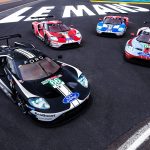 Fyra unika Ford GT ställer upp på startlinjen vid årets Le Mans